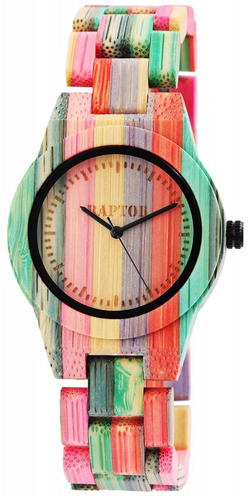 Женские деревянные часы Raptor Raina RA10188, бамбуковые, аналоговые, кварцевые, разноцветные, современные, фото №1