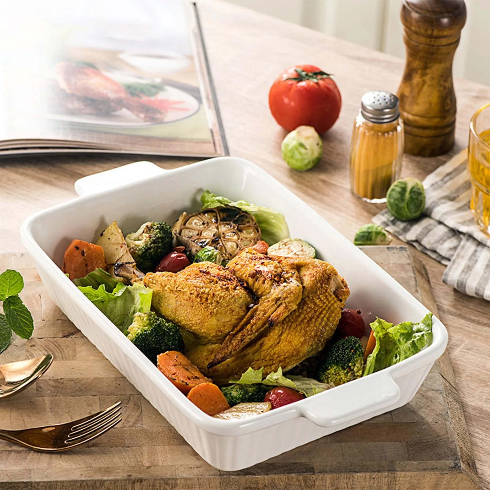 Форма для запекания Керамическая Большая с ручкой Белая, фото №3 Форма для запекания Керамическая Большая с ручкой Белая, фото №3