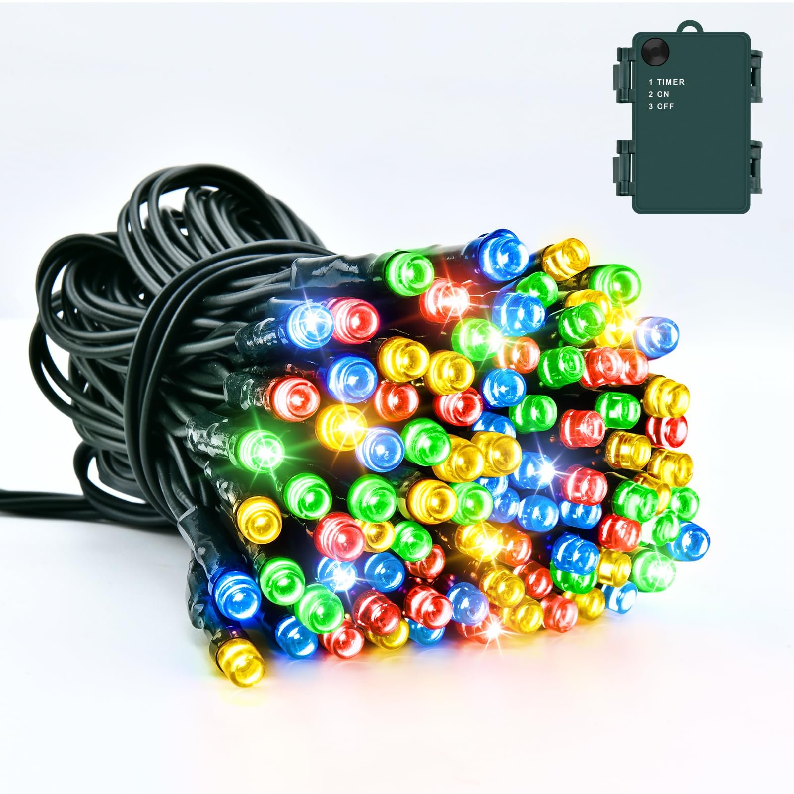 Гирлянда Dalugo 3 м 30 LED разноцветная, кабель зеленый с таймером 6 ч, IP65 водонепроницаемая, фото №1