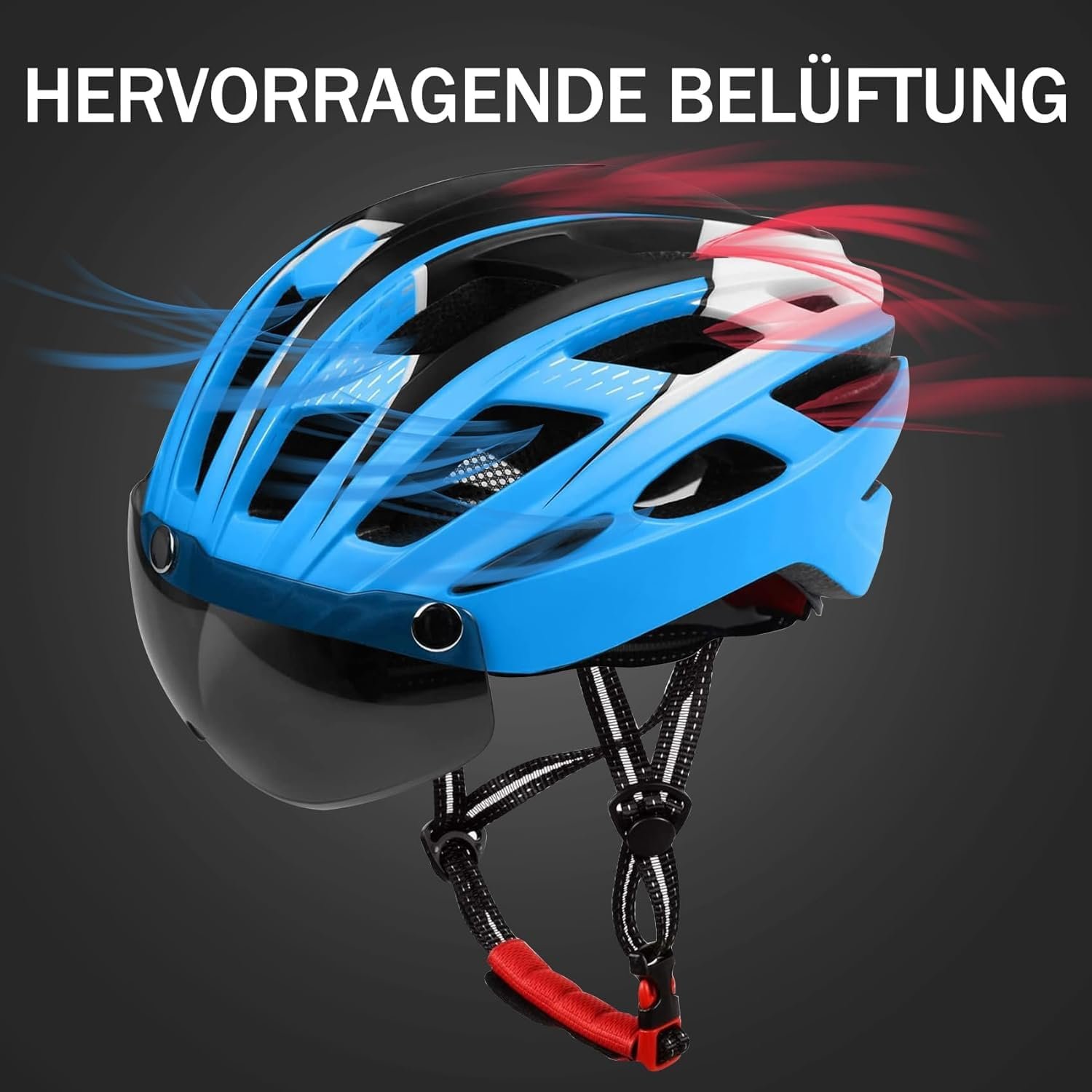 Шолом велосипедний KINGLEAD MTB з магнітним візором, регульований, легкий, з вбудованим світлодіодним заднім ліхтарем, фото №5