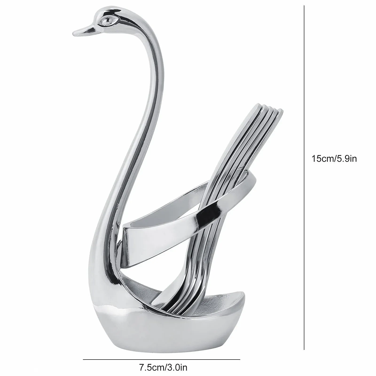 Ложка чайна Alvinlite Сріблястий для еспресо, маленька, набір 5 штук, з тримачем у формі лебедя, фото №2 Ложка чайна Alvinlite Сріблястий для еспресо, маленька, набір 5 штук, з тримачем у формі лебедя, фото №2