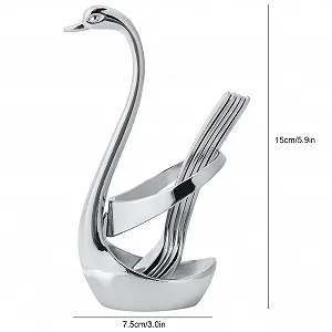 Ложка чайна Alvinlite Сріблястий для еспресо, маленька, набір 5 штук, з тримачем у формі лебедя synthetic.ua - Фото 1