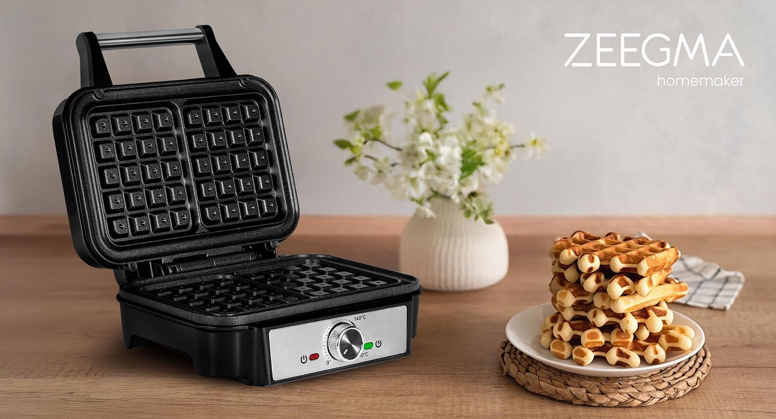 Вафельница ZEEGMA GOFREE CHEF, 1200 Вт, для бельгийских вафель, двойное антипригарное покрытие, регулятор температуры, индикатор готовности, толстые вафли, глубокие пластины, фото №9