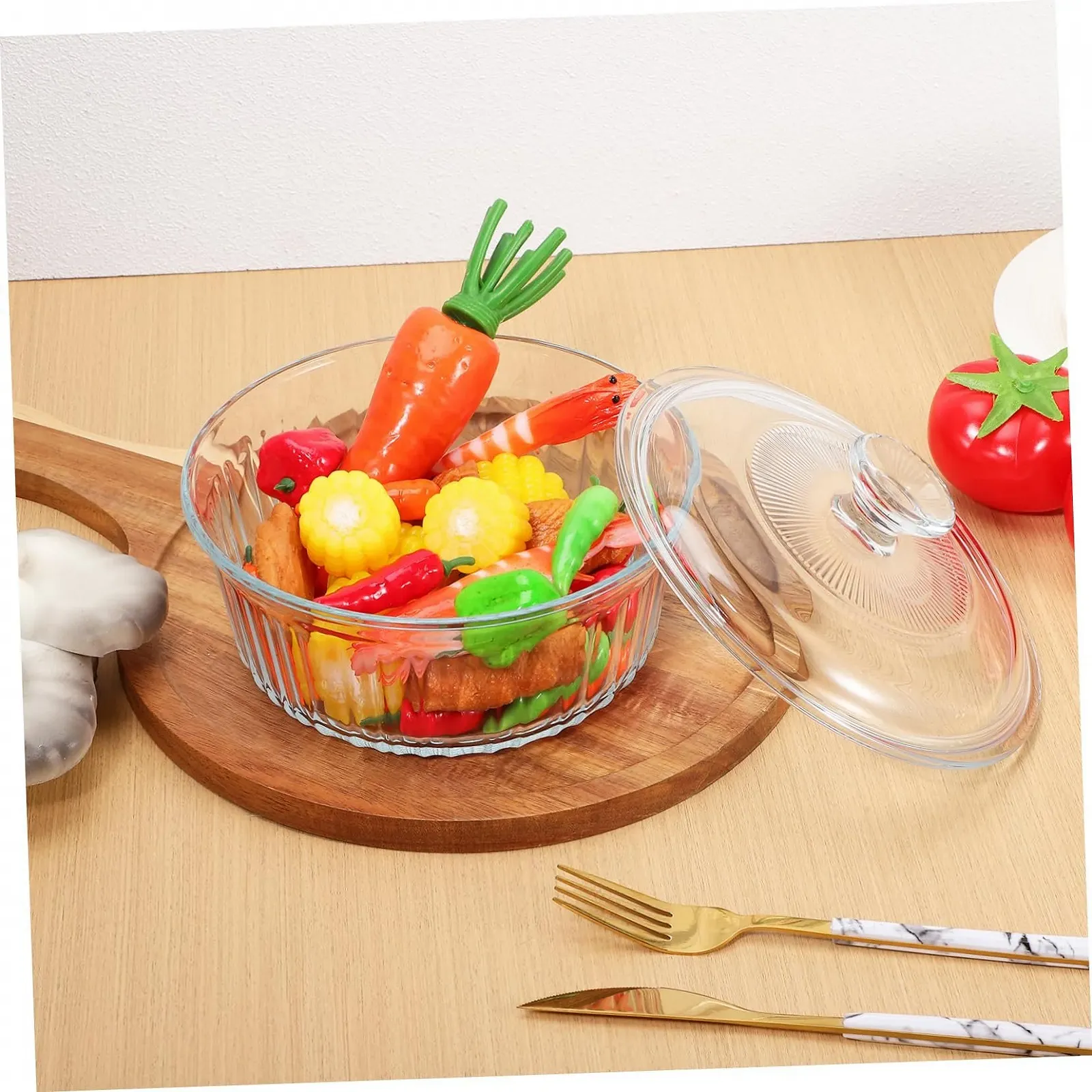 Форма для запікання кругла з кришкою боросилікатне скло, фото №4