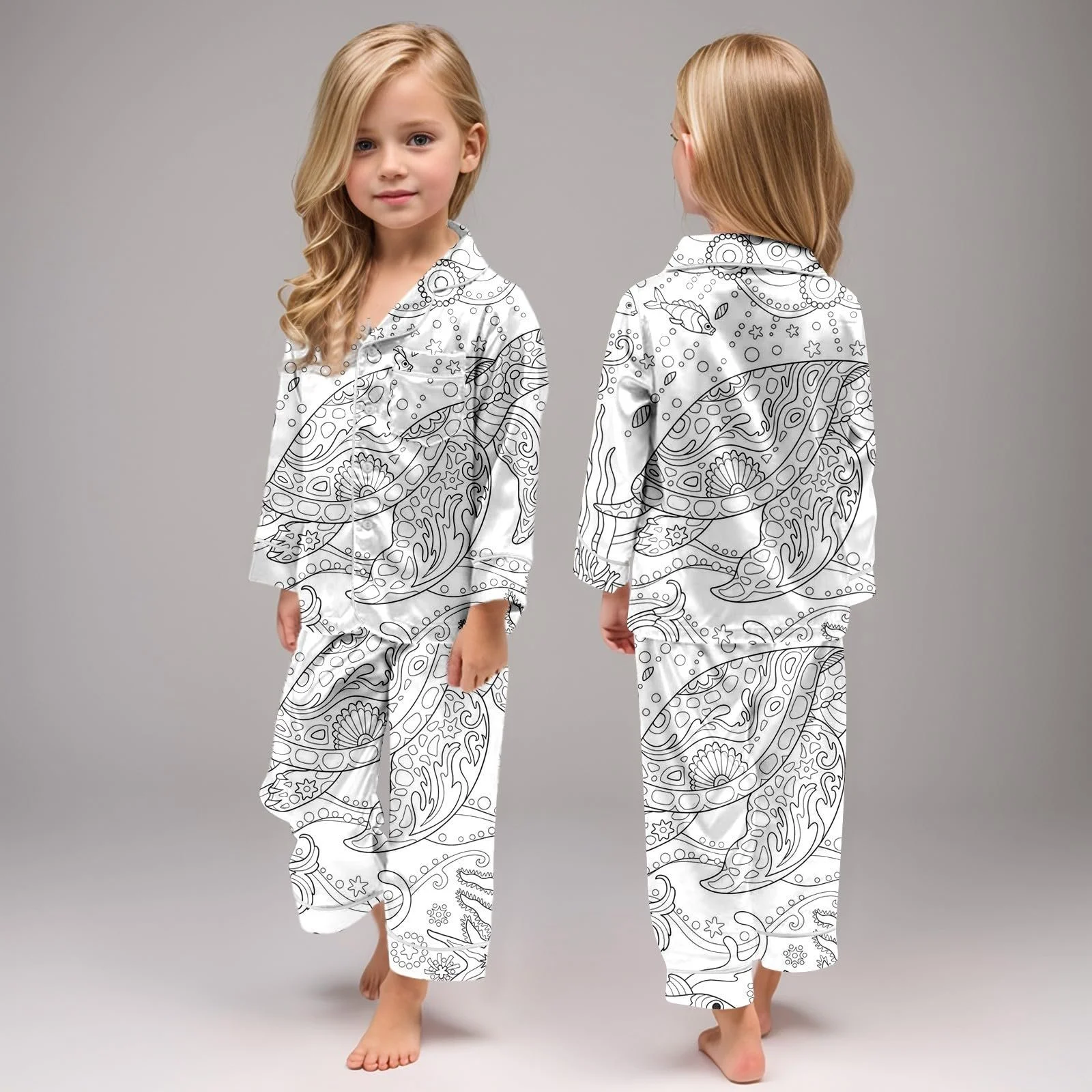 Дитяча піжама для розфарбовування з білим мультяшним принтом Art Dyeing DIY, комплект для ручного розпису, фото №5