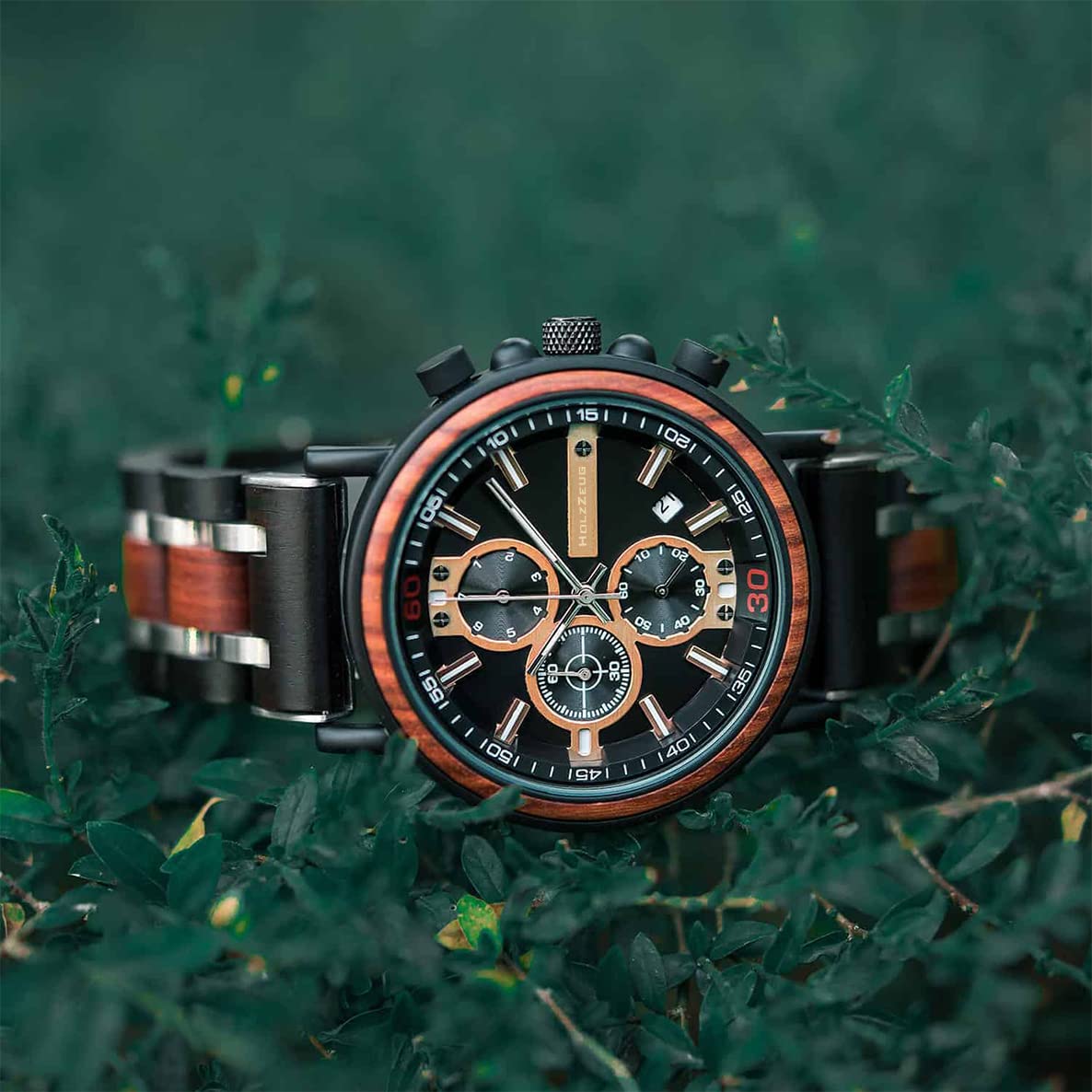 Годинник HOLZZEUG Specialist Чоловічий З деревини Інкрустований З дерев'яною подарунковою коробкою Падук Браслет, фото №2 Годинник HOLZZEUG Specialist Чоловічий З деревини Інкрустований З дерев'яною подарунковою коробкою Падук Браслет, фото №2