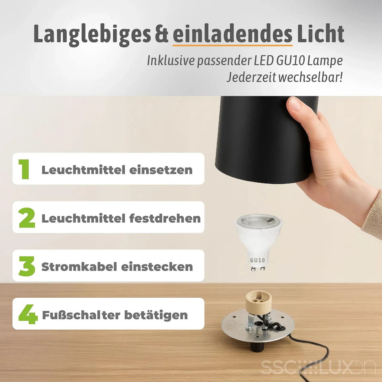 Настільна лампа та торшер SSC-LUXon Aureva 2 шт. Smart WLAN GU10 5 Вт Чорний Золотий, фото №6