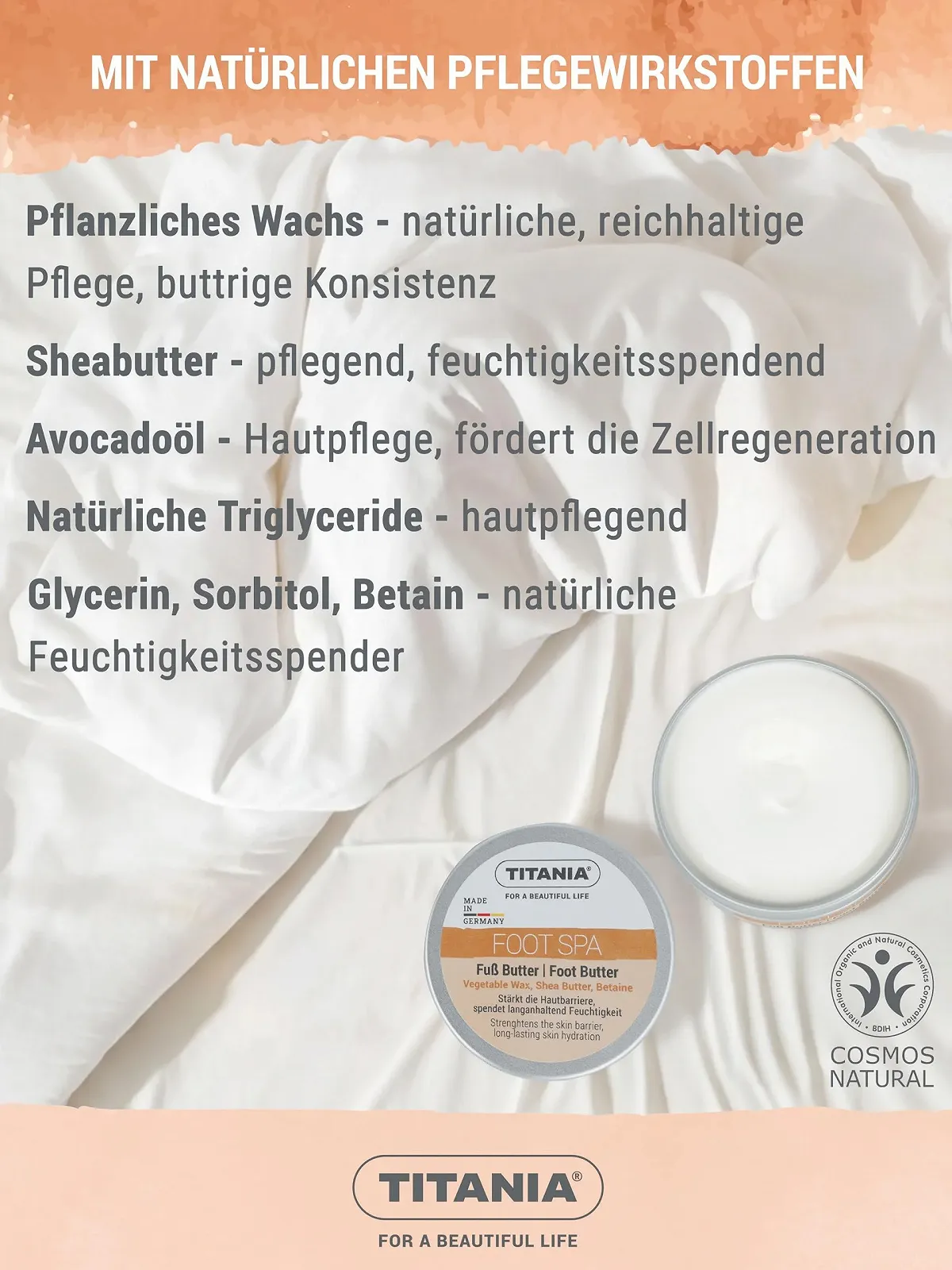 Масло для ног TITANIA Cosmos Natural Dry Feet Intensive Care & Foot Mask с маслом ши и маслом авокадо, 100 мл, фото №6