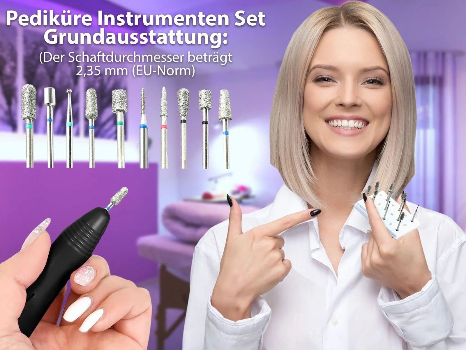 Електричний Набір для манікюру та педикюру з 10 алмазними фрезами для видалення мозолів та дизайну нігтів, фото №6