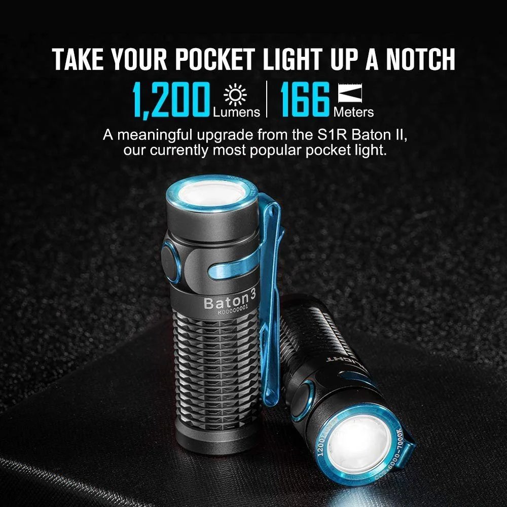 Ліхтар OLIGHT Baton 3 LED Акумуляторний Cool White 1200 люмен 166 м Чорний, фото №3 Ліхтар OLIGHT Baton 3 LED Акумуляторний Cool White 1200 люмен 166 м Чорний, фото №3