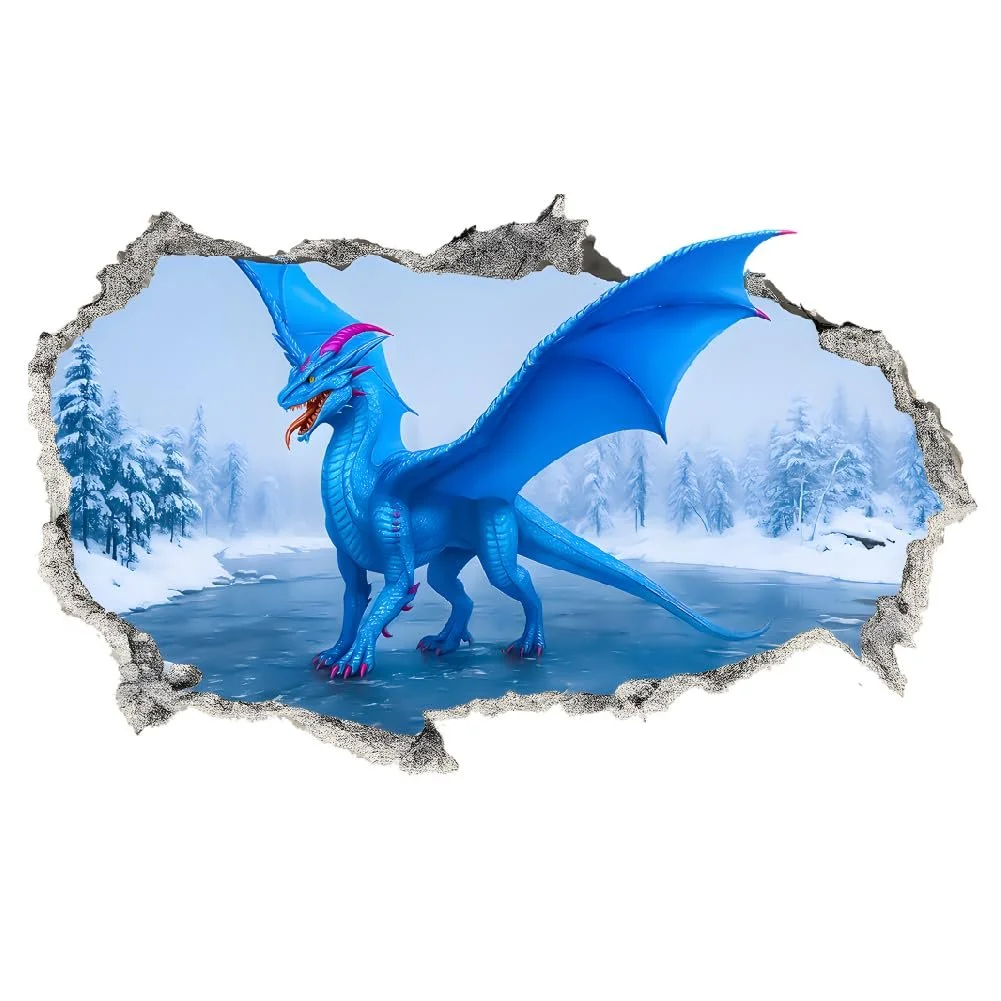 Наклейка на стіну SUPERDANT 3D Крижаний дракон Вінілова Синя, фото №3