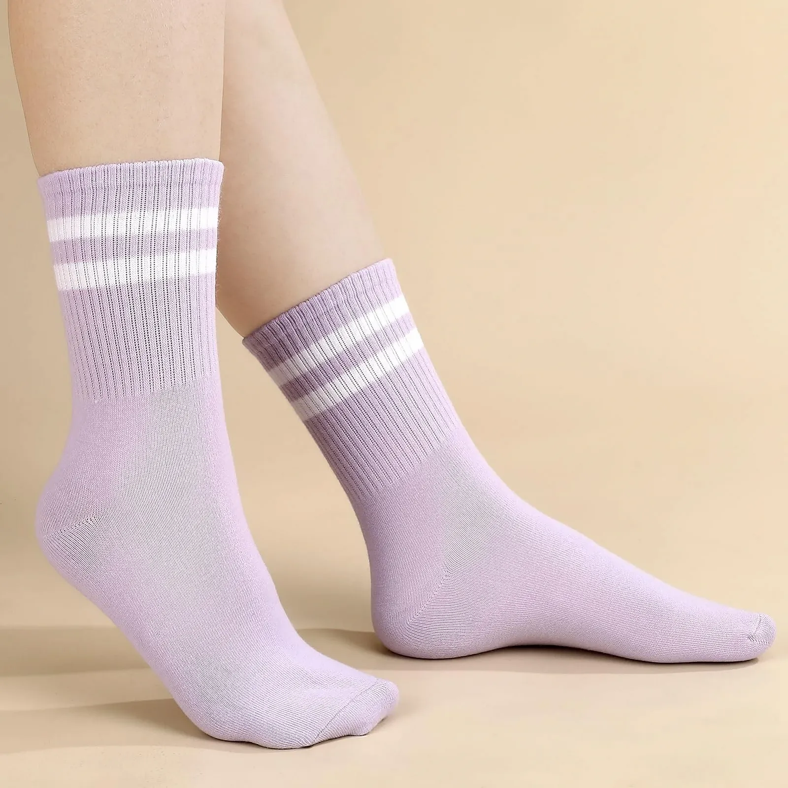 Теннисные носки 6 пар Спортивные носки Женские носки для бега Теннисные спортивные носки в полоску Хлопковые носки Носки до середины икры Рабочие носки Черный, Белый, Серый, фото №5