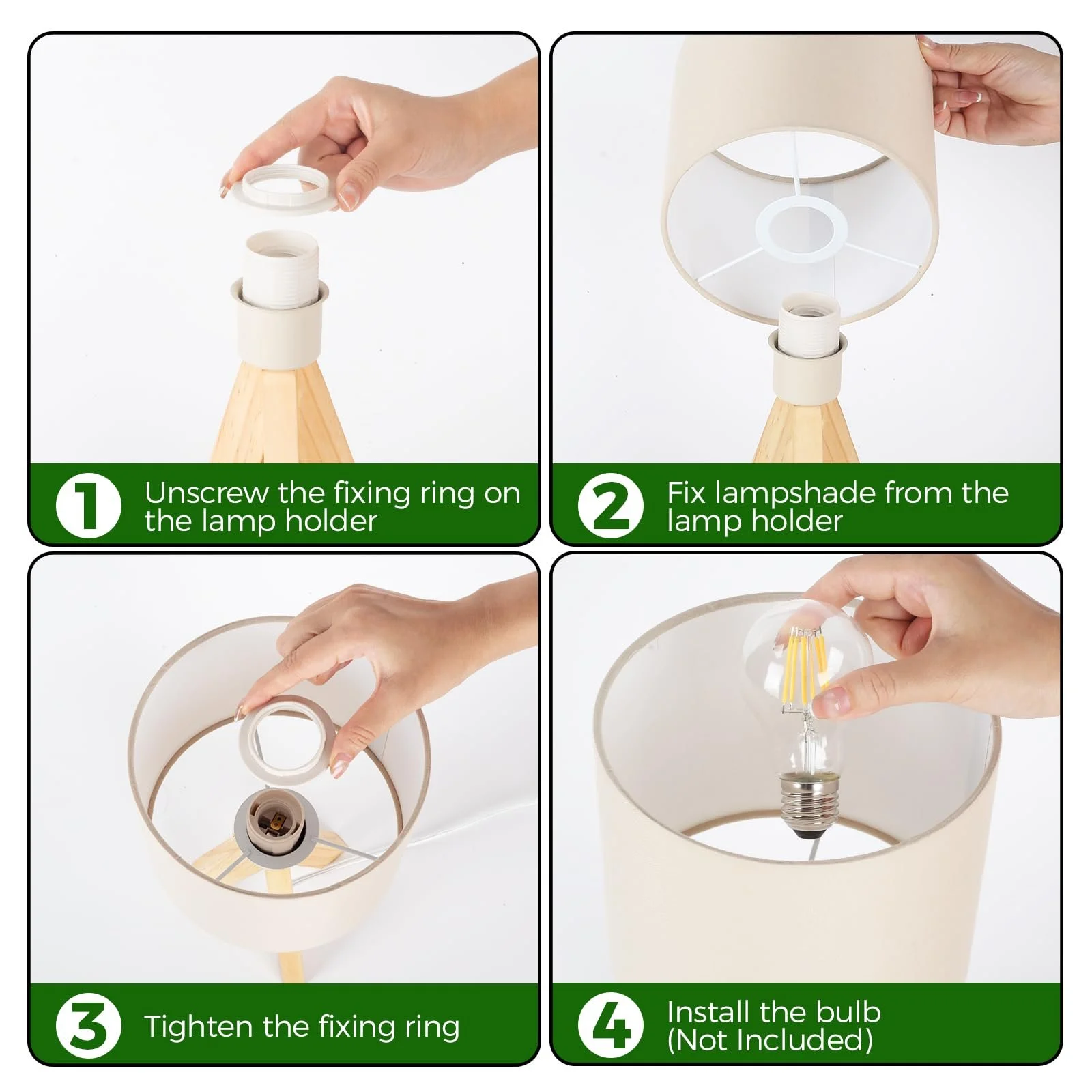 Настільна лампа Wooden Bedside Lamps вінтажна з лляним абажуром патрон E27 дизайн тринога, фото №4