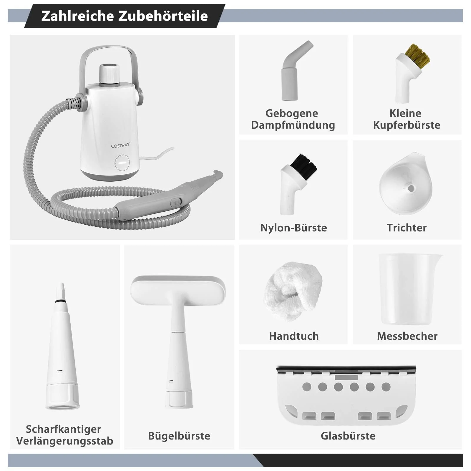 Пароочисник COSTWAY Steamshot 1000 W 300 мл 10 аксесуарів, фото №5 Пароочисник COSTWAY Steamshot 1000 W 300 мл 10 аксесуарів, фото №5