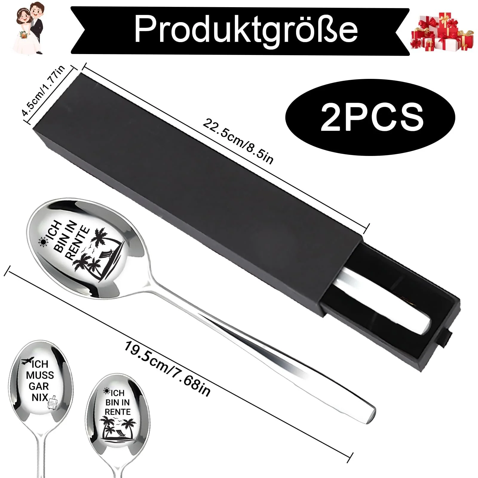 Набор ложек в подарок на пенсию 2 шт, серебряная маленькая ложка с гравировкой, подарок лучшему другу, подходит для юбилеев, Дня святого Валентина, фото №2