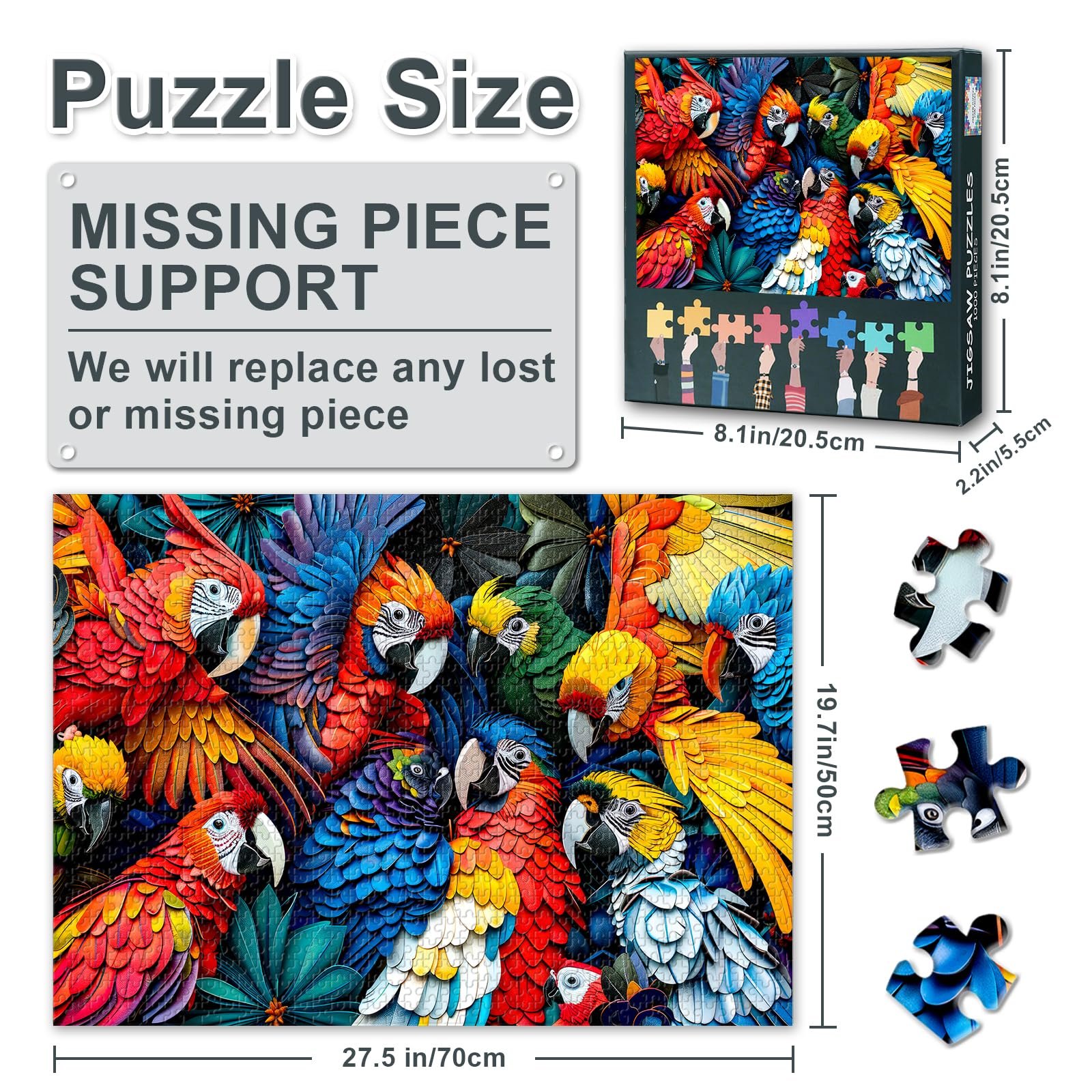 Пазл Colourful Parrots 1000 елементів Барвисті папуги для дорослих 70 см x 50 см, фото №3