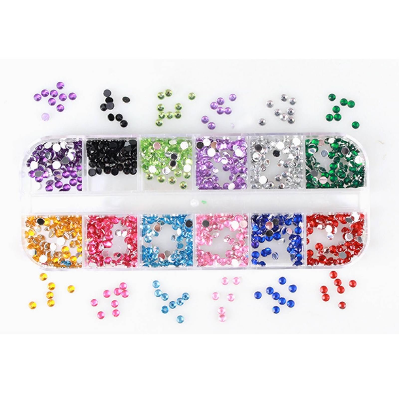 Стразы круглые 3 мм 1200 шт. Разноцветные камни для DIY рукоделия, стразы для дизайна ногтей, одежды и рукоделия, 12 ярких цветов, фото №1