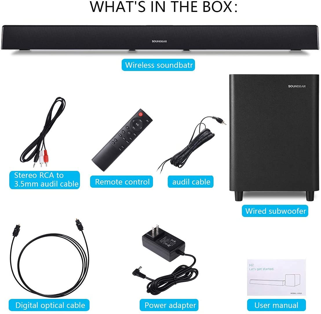 Soundbar Topchances 2.1Ch S9621 100W 38" Wired з сабвуфером Bluetooth чорний, фото №6