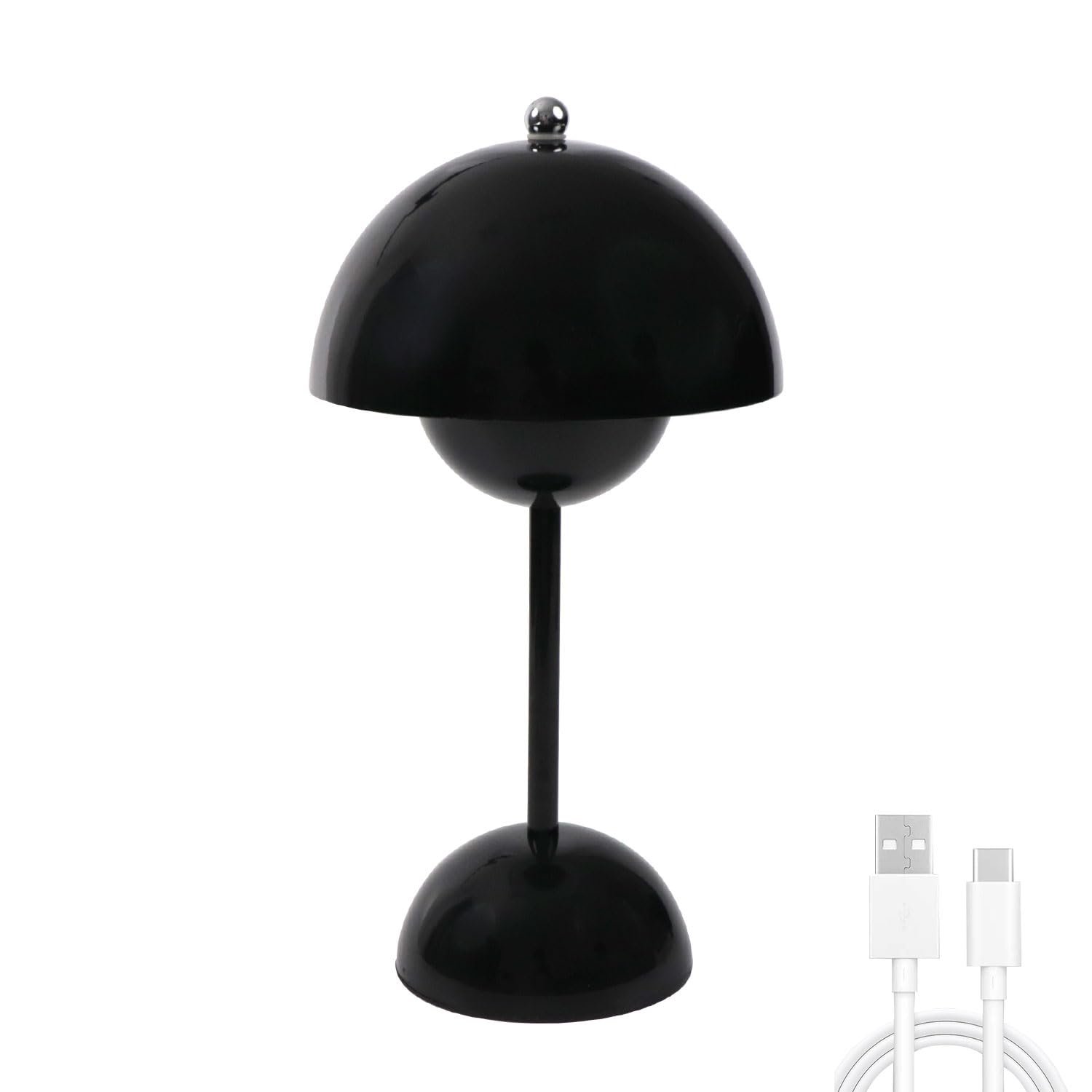 Світлодіодна настільна лампа EXTRASTAR Flowerpot грибоподібна сенсорна бездротова 3 колірні температури USB чорна, фото №8