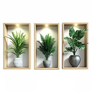 3D наклейки на стіну Вазони з рослинами Набір 3 шт 35 x 20 см - Фото 1