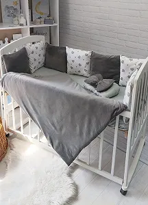 Комплект для новонародженого постіль та конверт велюр Сердечки сірий - Фото 1