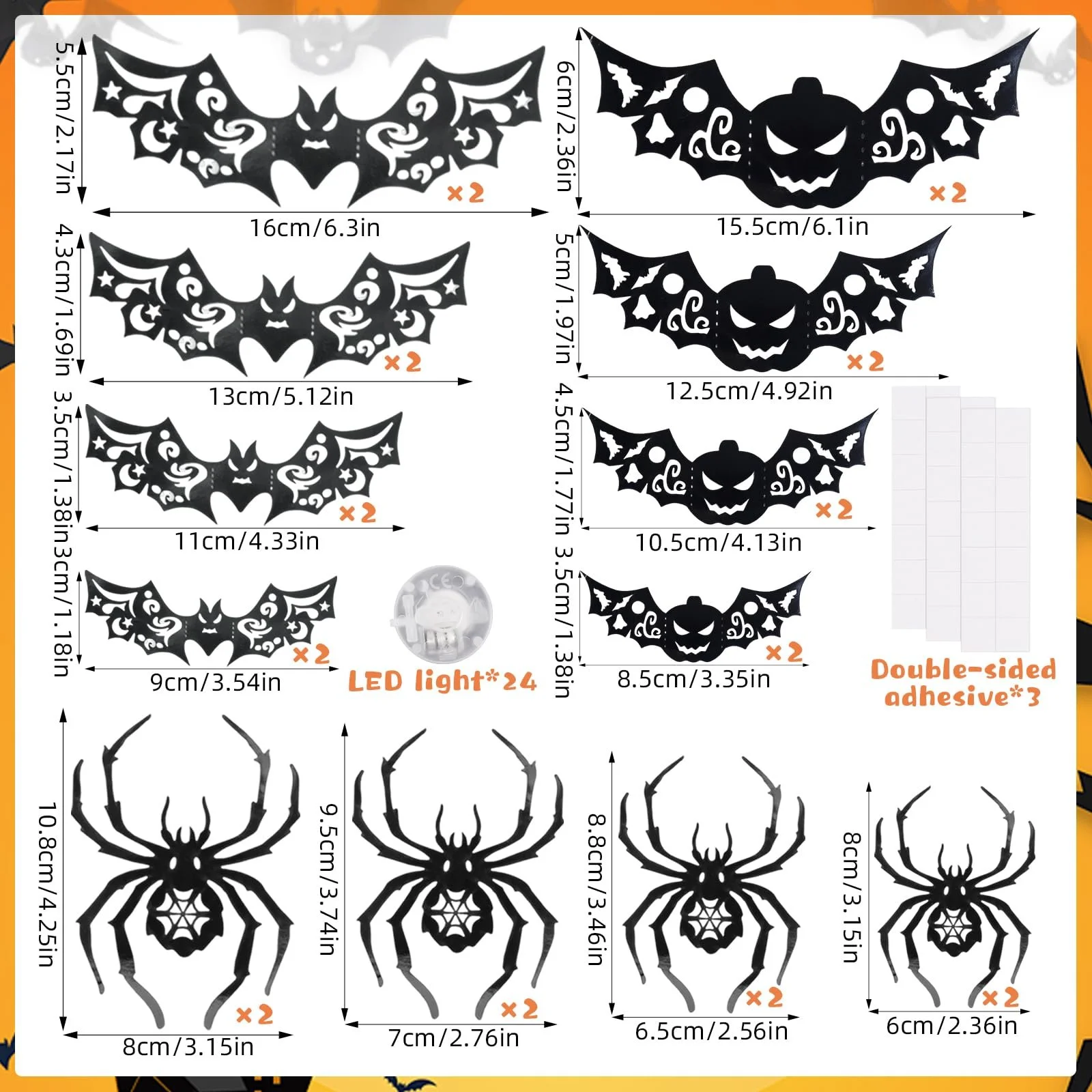 Наклейки на стіну Halloween LED 3D Bats Spider Window Decoration DIY Набір 24 шт., фото №2 Наклейки на стіну Halloween LED 3D Bats Spider Window Decoration DIY Набір 24 шт., фото №2