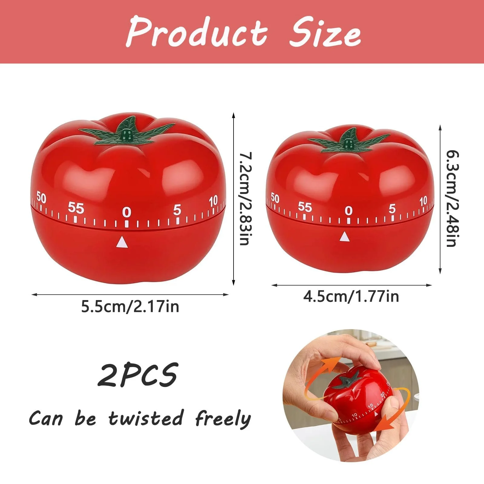 Кухонный таймер Tomato механический набор 2 шт. Красный, фото №3