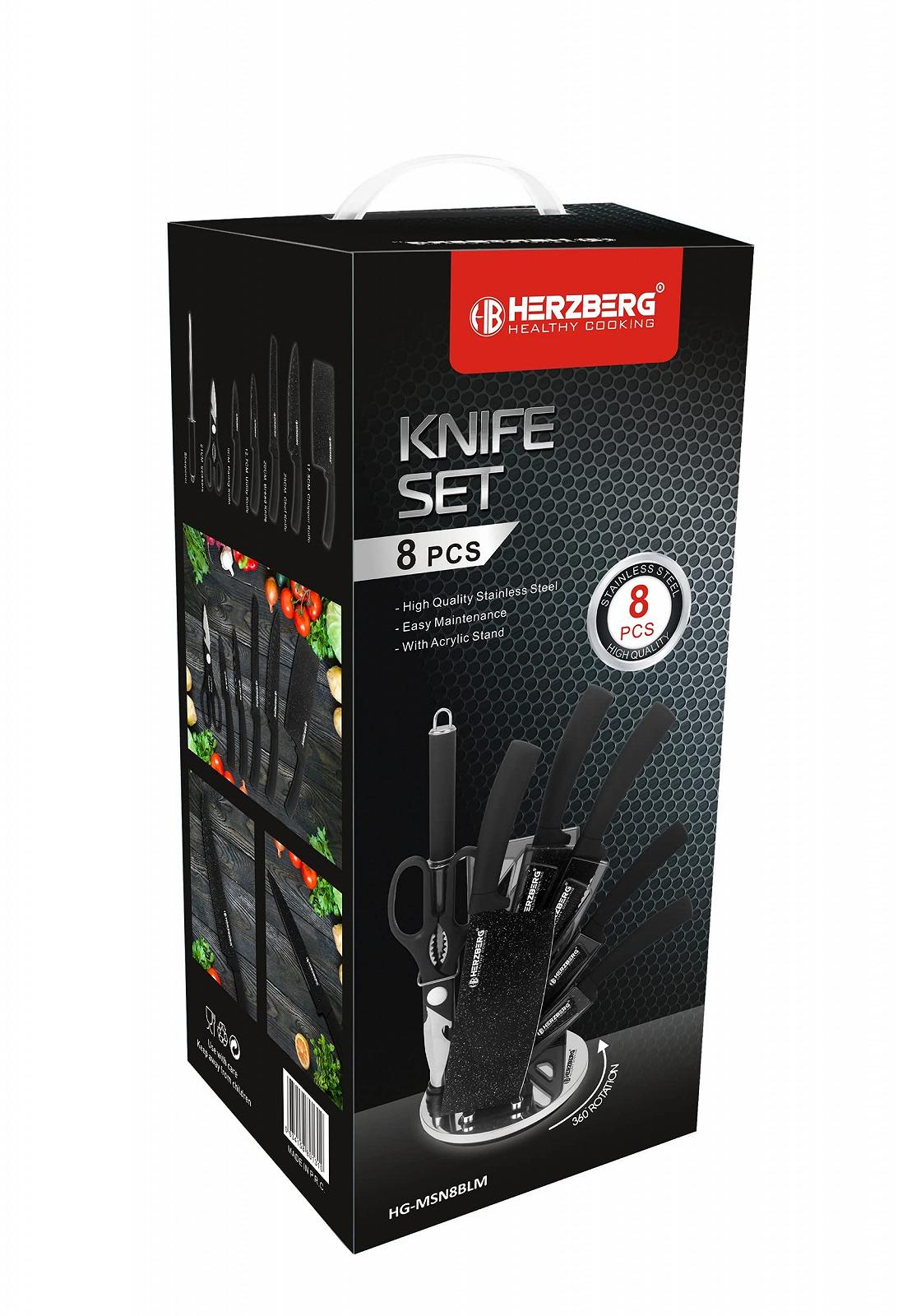 Набор ножей Кухонный Herzberg Cuisine Professional HGMSN8-BLK, нержавеющая сталь, акриловая подставка, эргономичная ручка, 8 отделений, черный, фото №2