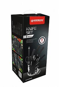 Набор ножей Кухонный Herzberg Cuisine Professional HGMSN8-BLK, нержавеющая сталь, акриловая подставка, эргономичная ручка, 8 отделений, черный synthetic.ua - Фото 1