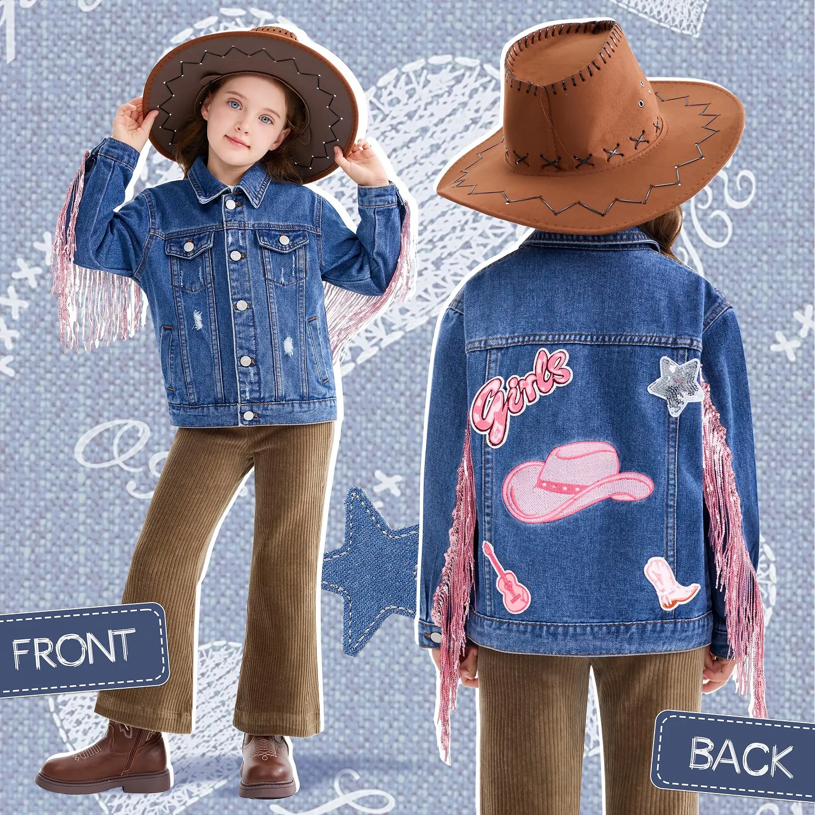 Джинсовая куртка Miipat для девочек, модная с блестками, детская джинсовая куртка для девочек от 18 месяцев до 11 лет, фото №3