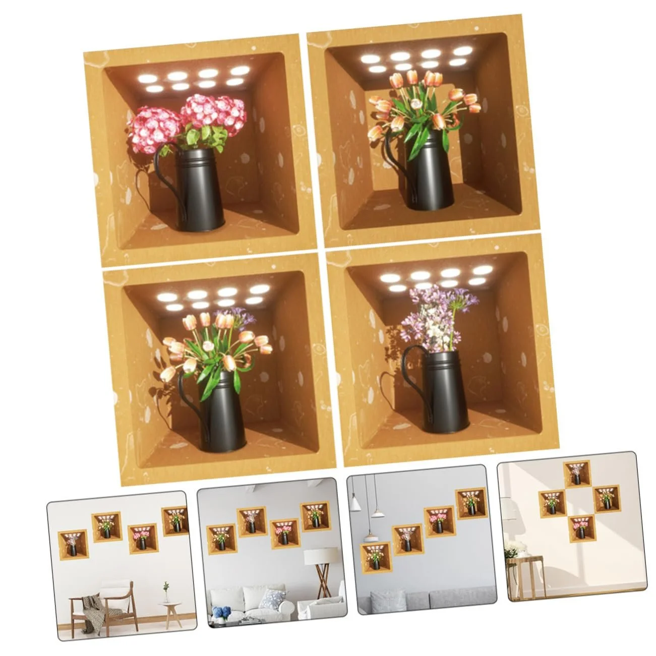 Наклейки на стіну 3D квіткові вази самоклеючі 4 шт, фото №7 Наклейки на стіну 3D квіткові вази самоклеючі 4 шт, фото №7