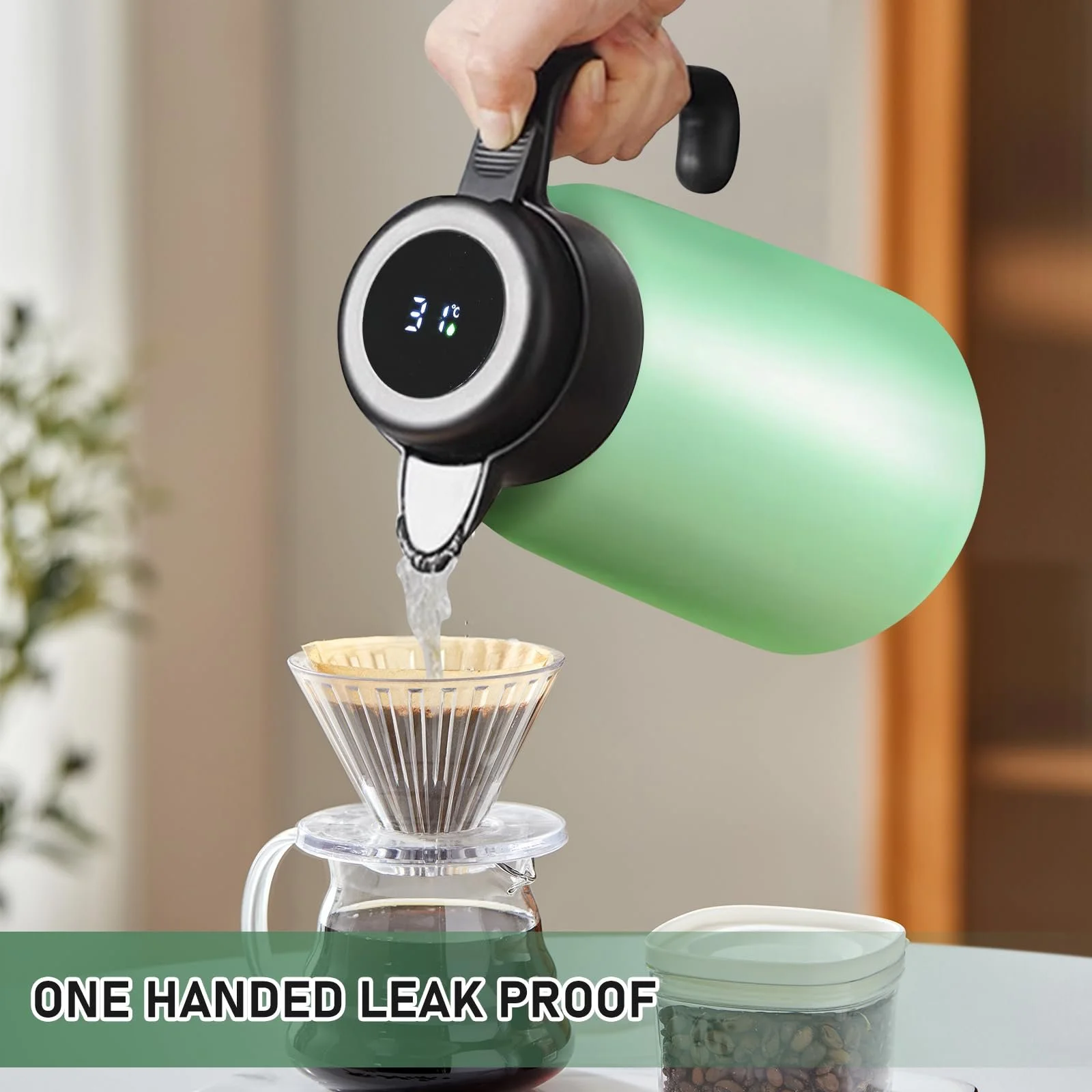 Термос-кавник 1.8 л, Ізольований, Термопот для кави з відображенням температури, Герметичний, фото №5