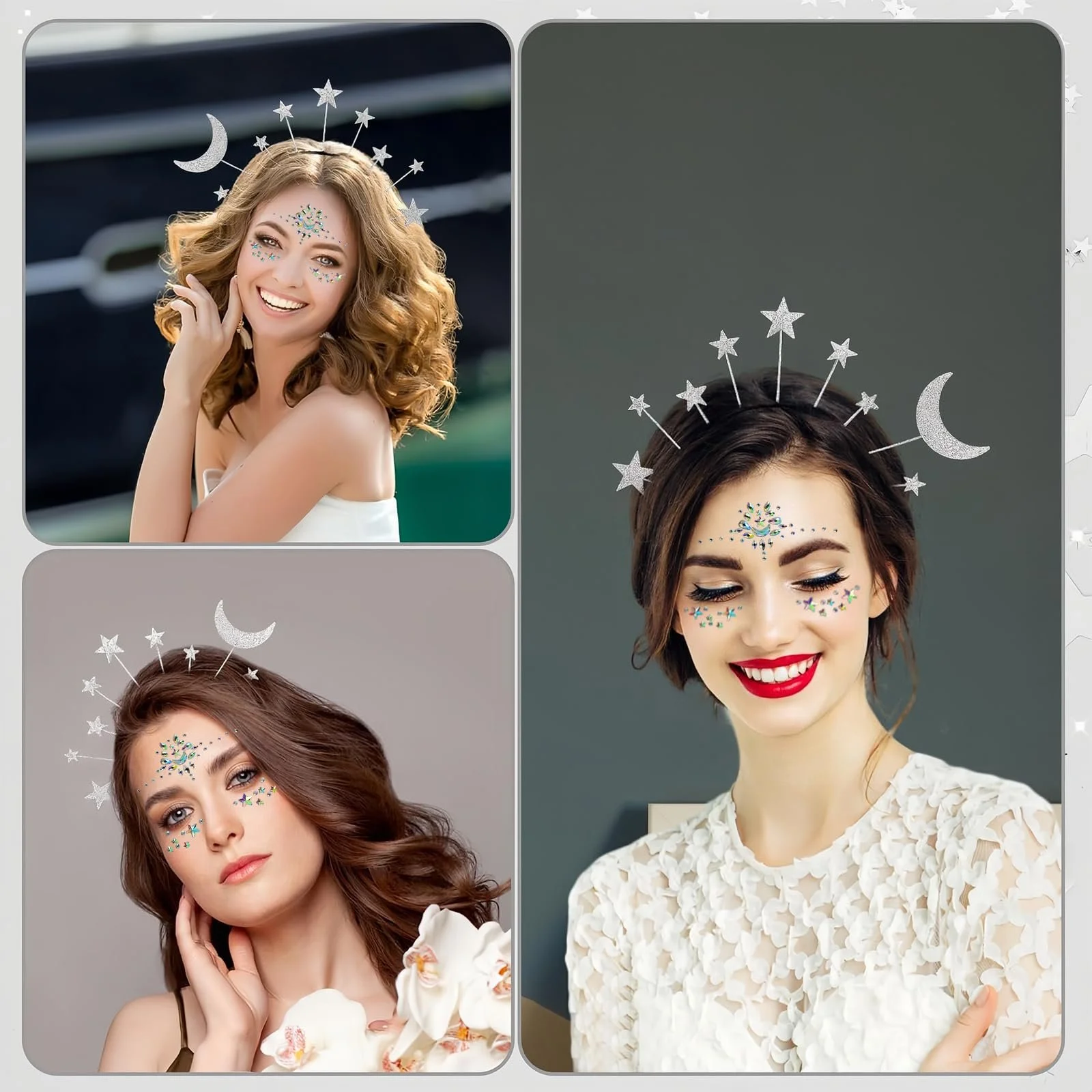 Обруч для волосся зі зірками та місяцем, сріблястий, фото №8