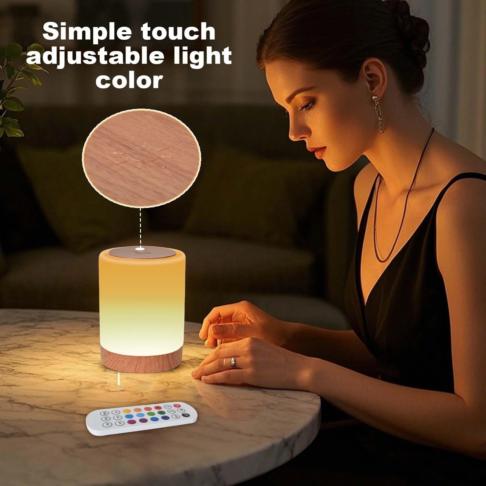 Настільна лампа Світлодіодна Сенсорна 13 кольорів Акумуляторна з таймером Деревна текстура, фото №4
