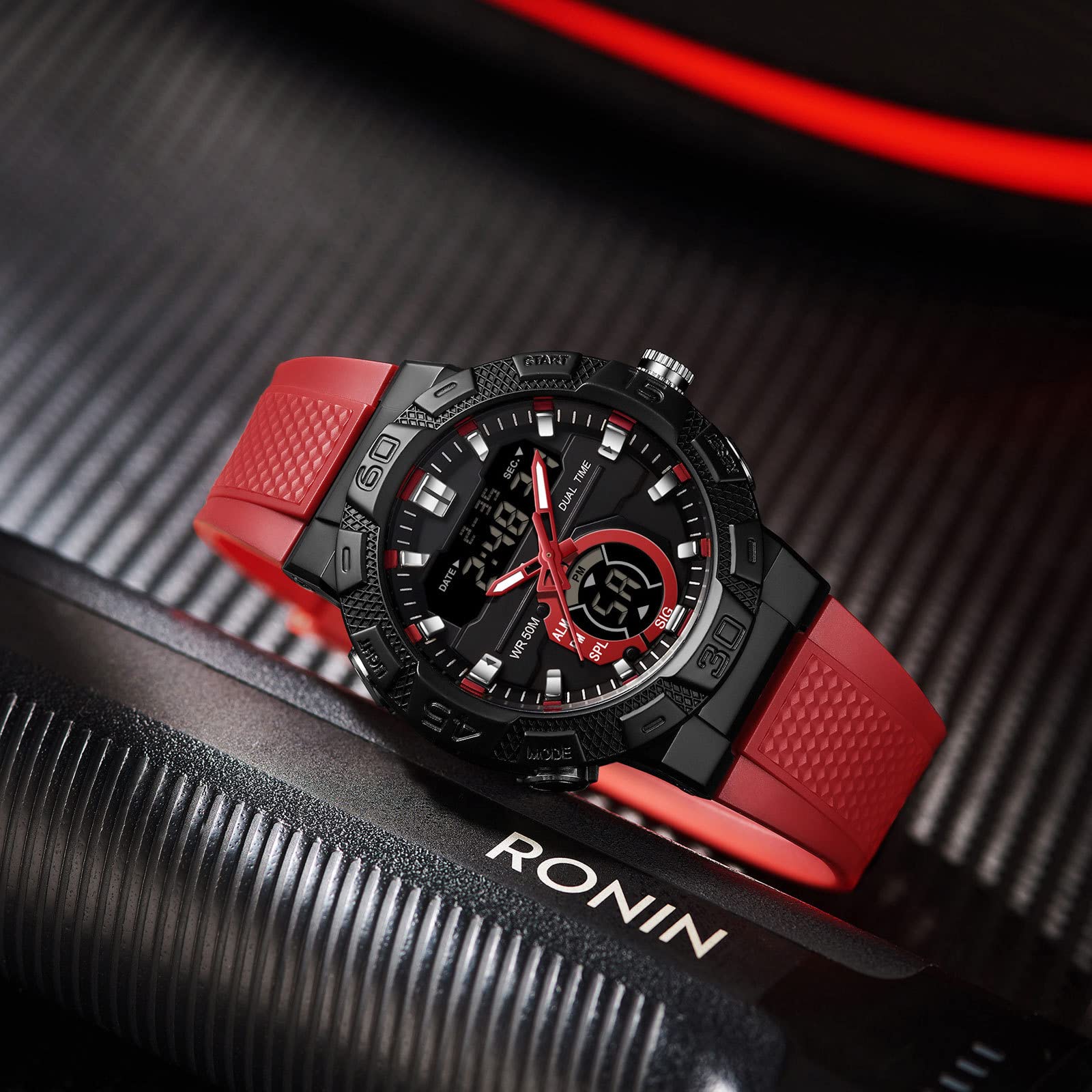 Годинник findtime Цифровий Аналоговий Чоловічий 5ATM Світлодіодне підсвічування 12/24H Будильник Хронометр, фото №2