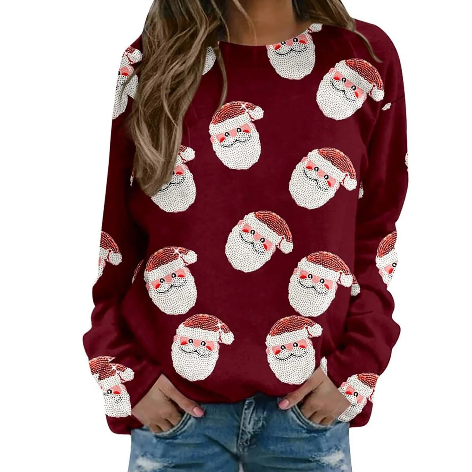 Женская новогодняя толстовка HUIFUAO Санта Клаус Круглый вырез Длинный рукав, фото №1 Женская новогодняя толстовка HUIFUAO Санта Клаус Круглый вырез Длинный рукав, фото №1