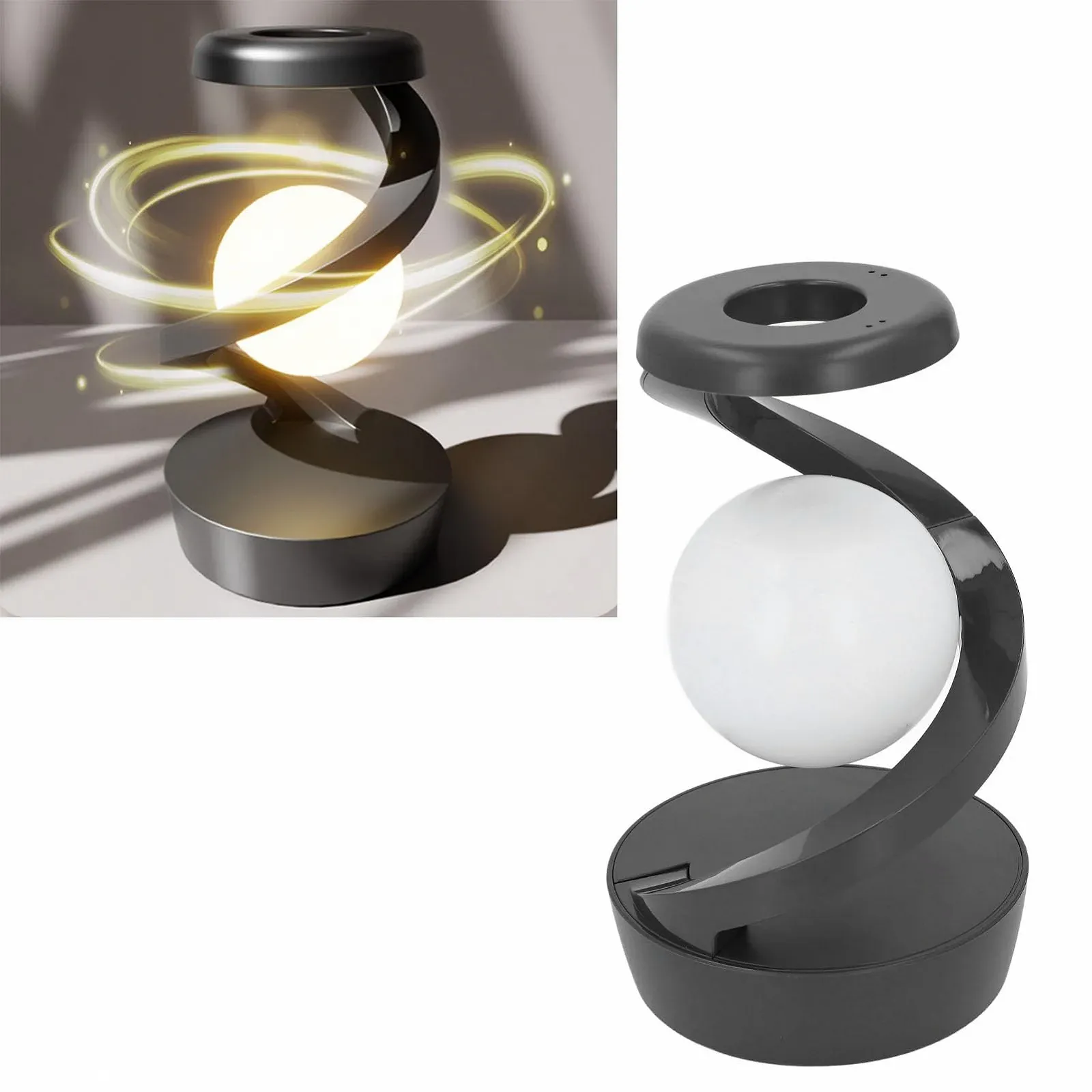 Настільна лампа LED Akozon Modern Spiral 3D Visual Levitation Ball Акумуляторна Сенсорна Сірий, фото №4
