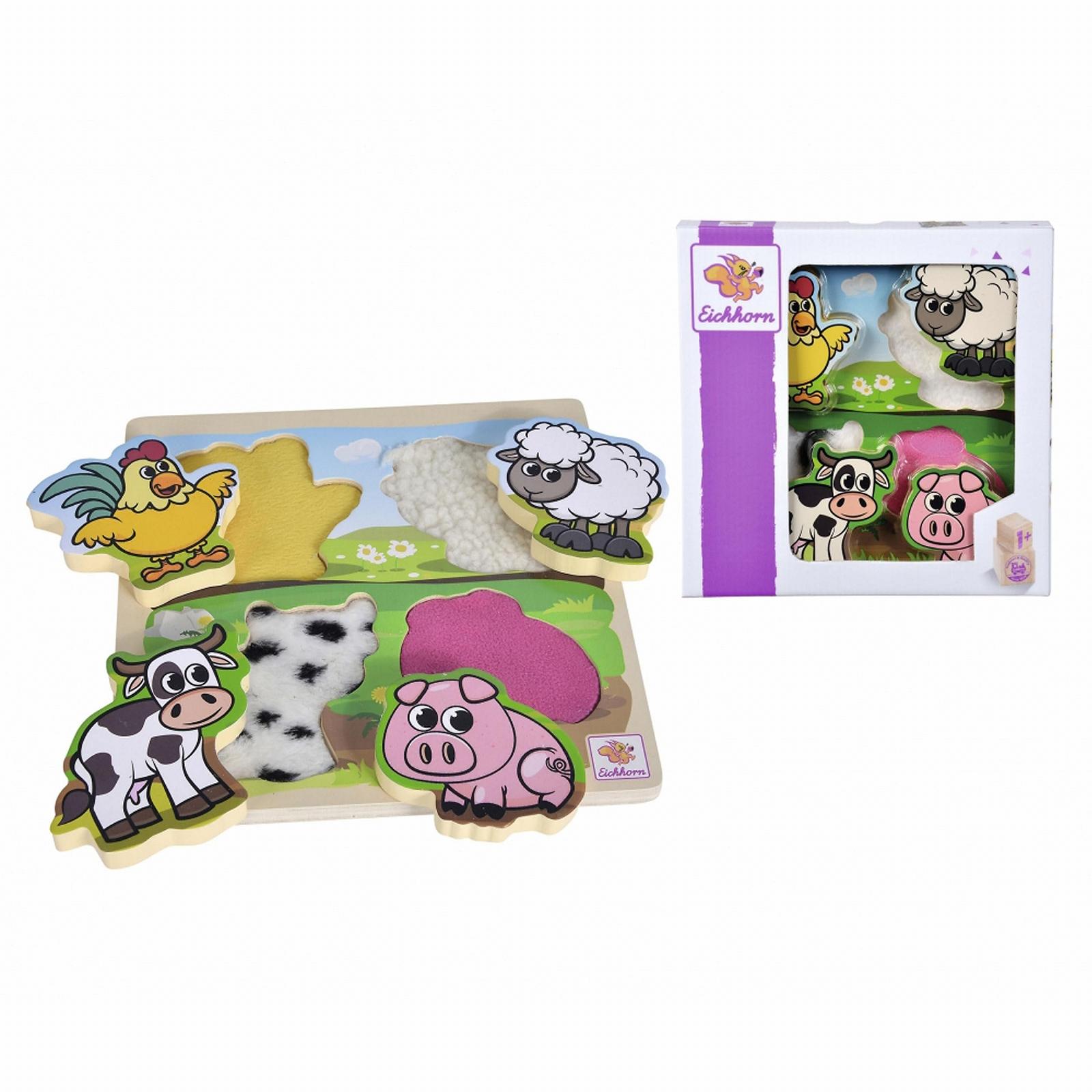 Тактильний пазл Eichhorn Farm Animals дерев'яний 5 деталей 20 x 20 см, фото №2
