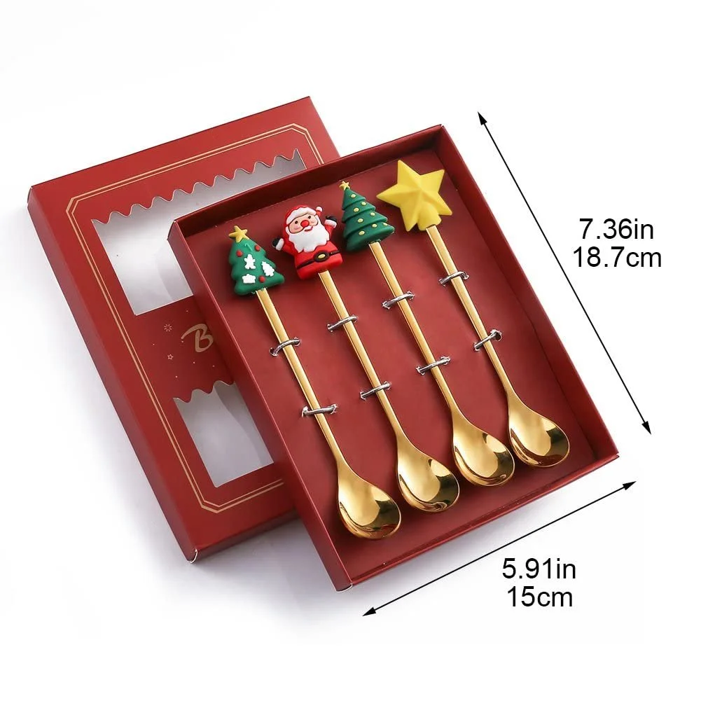 Чайна ложка Різдво, набір 4 шт., нержавіюча сталь, милий набір чайних ложок, фото №8