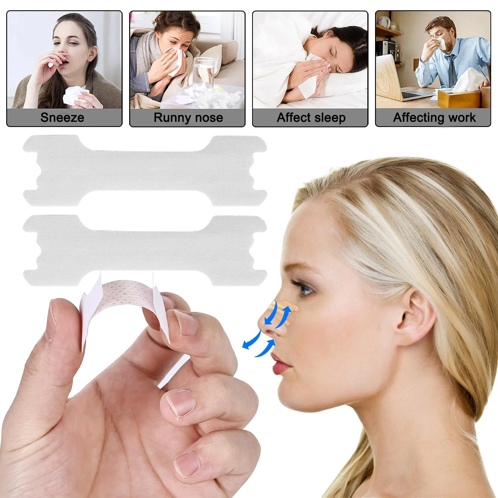 Пластирі для носа Molbory 100 шт, від хропіння, екстра сильні смужки для носа, для кращого дихання, фото №3 Пластирі для носа Molbory 100 шт, від хропіння, екстра сильні смужки для носа, для кращого дихання, фото №3