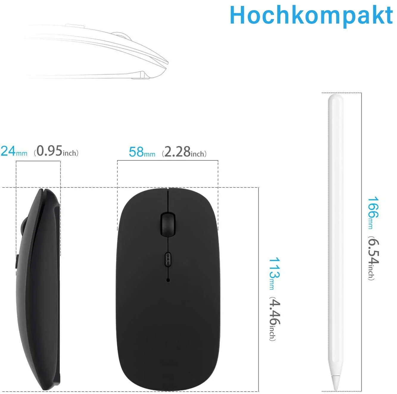 Беспроводная Мышь ANEWISH USB для Компьютера/Ноутбука/MacBook/Планшета 2.4G Тонкая с Нано-приемником и Адаптером Черная, фото №3