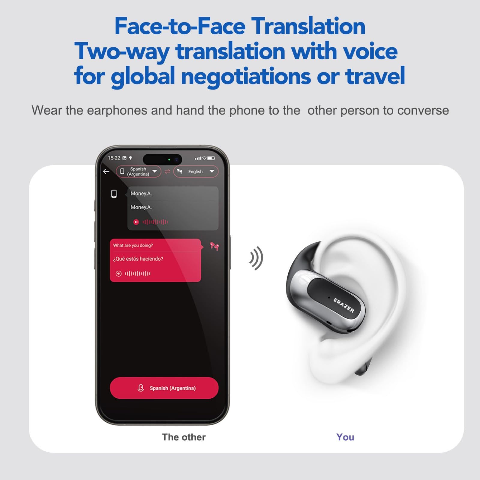Навушники для перекладу AI Real Time 4-в-1, Bluetooth 5.4, бездротові, фото №8