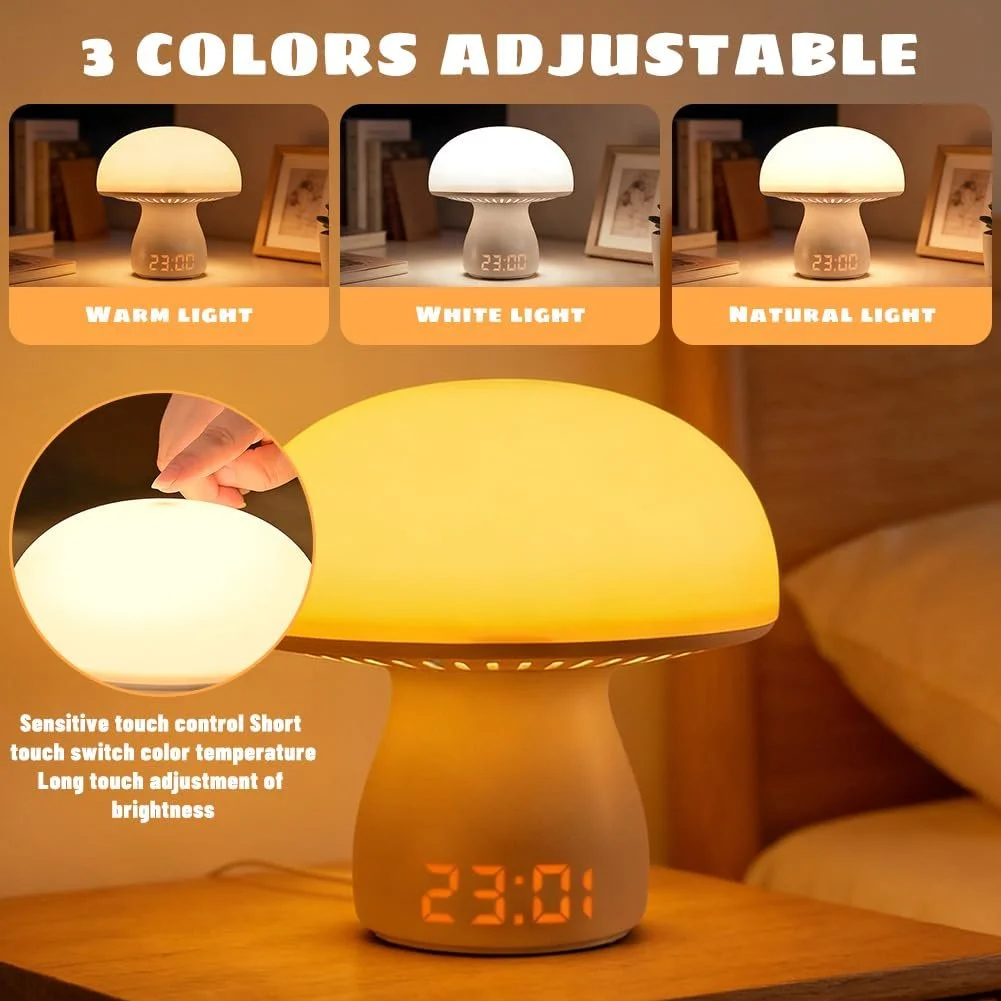 Настільна лампа-нічник Mushroom Touch Dimmable Акумулятор 3600 мАг USB RGB з годинником та таймером, фото №5