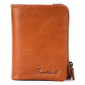 Кошелек Benthill Маленький Женский Из натуральной Кожи с RFID Защитой 6 Отделений для Карт Слим Кошелек с Подарочной Коробкой, коричневый, Элегантный винтажный - Фото 1
