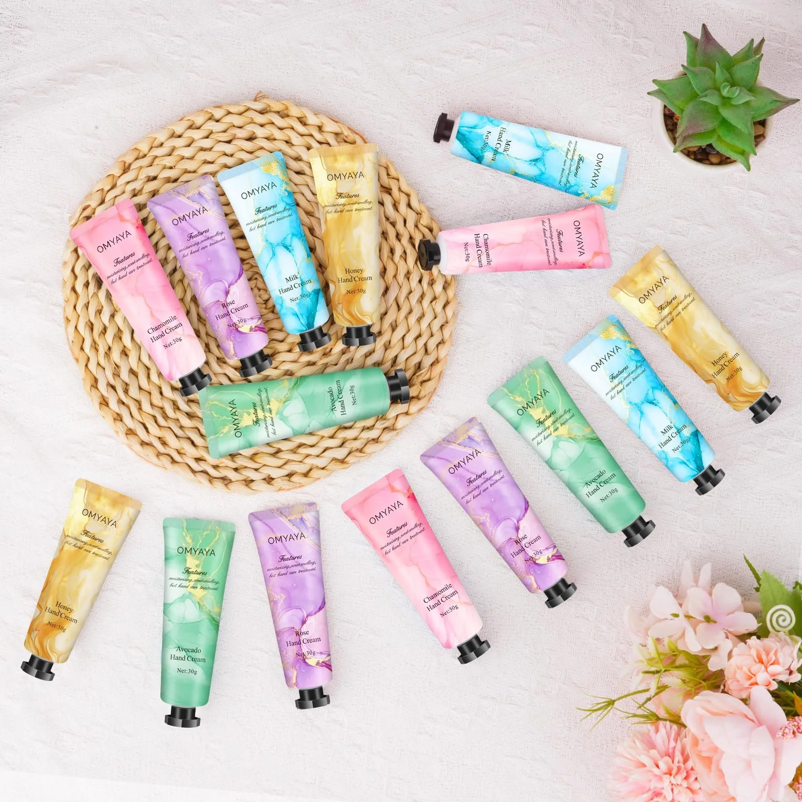 Крем для рук, набір 15 штук, троянда, молоко, ромашка, мед, авокадо, фото №3