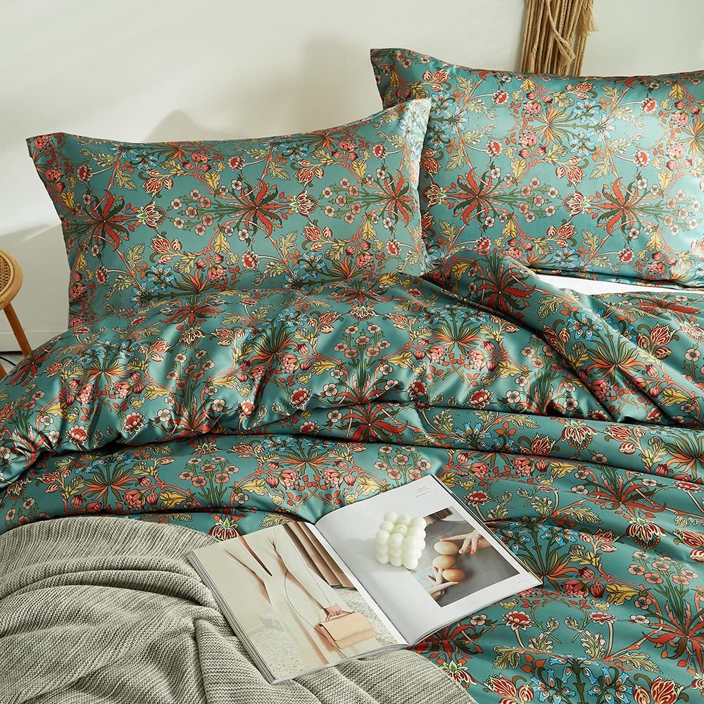 Постільна білизна Nyescasa Bohemian 220 x 240 см, 3 предмети, комплект постільної білизни Boho Renforce Vintage Flowers, двостороння постільна білизна з м'якої мікрофібри з блискавкою і 2 наволочки 80 x 80 см, двоспальне ліжко, фото №4