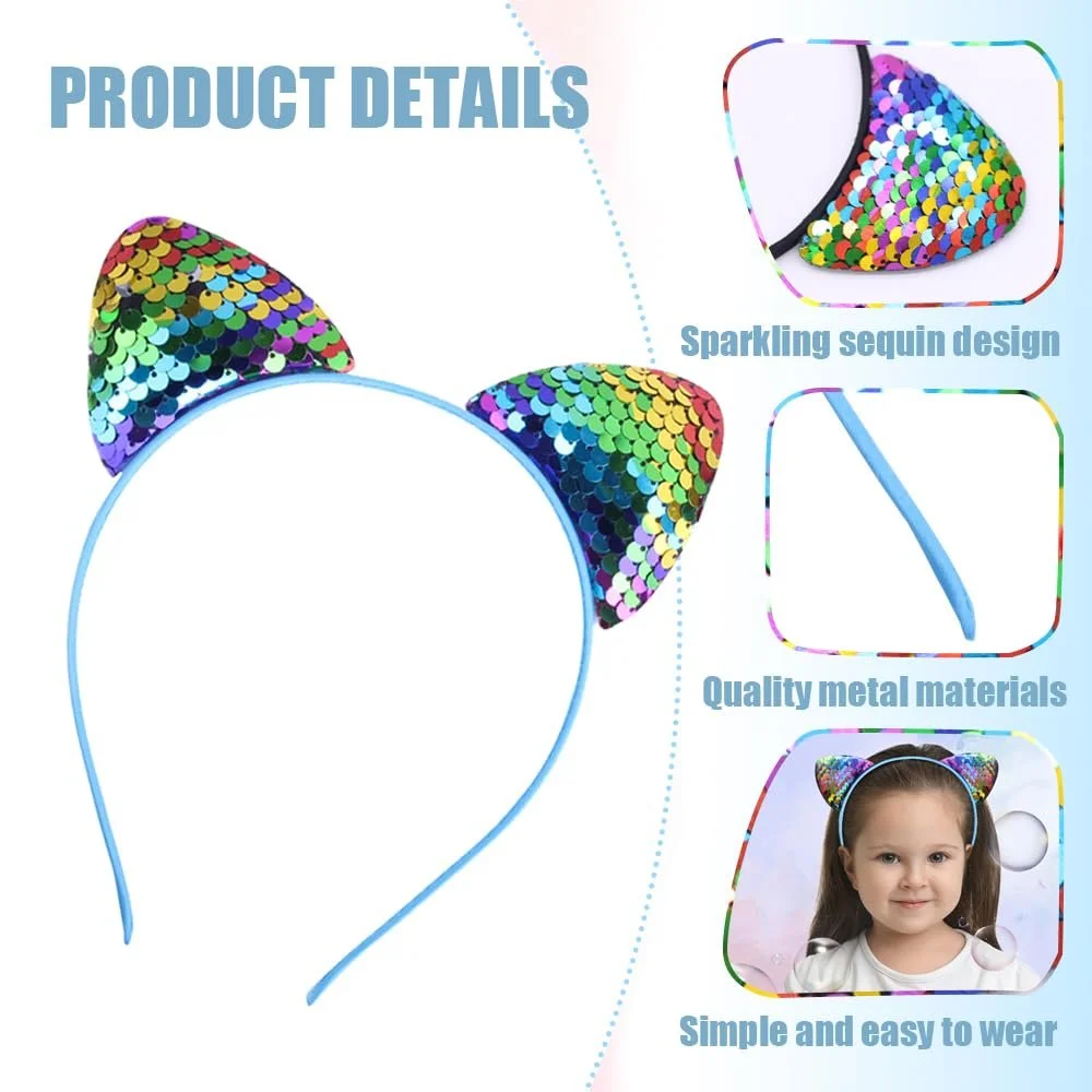 Обруч для волосся Вушка котика з блискітками, фото №2