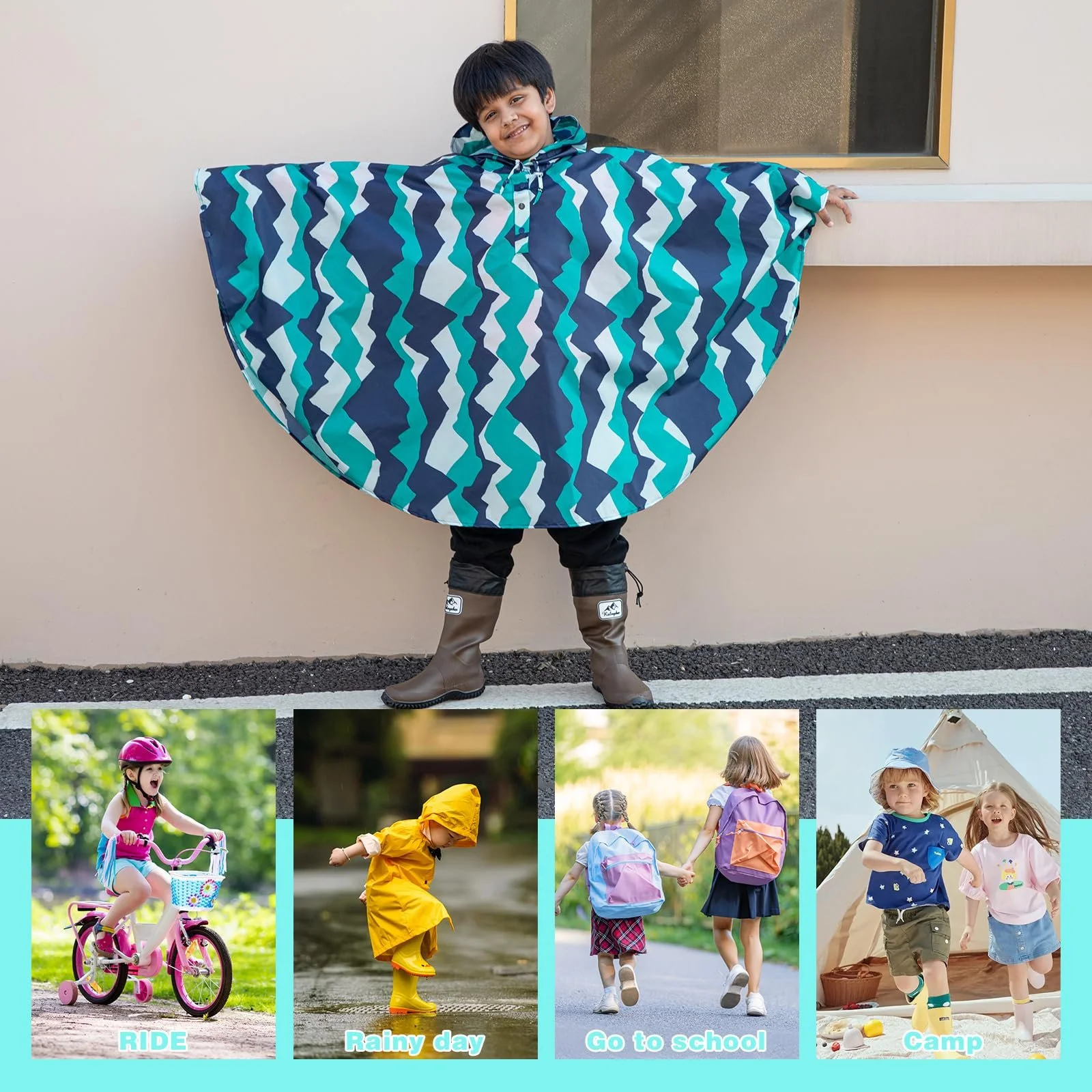 Дитячий дощовий плащ-пончо KAKU NANU з капюшоном, фото №6