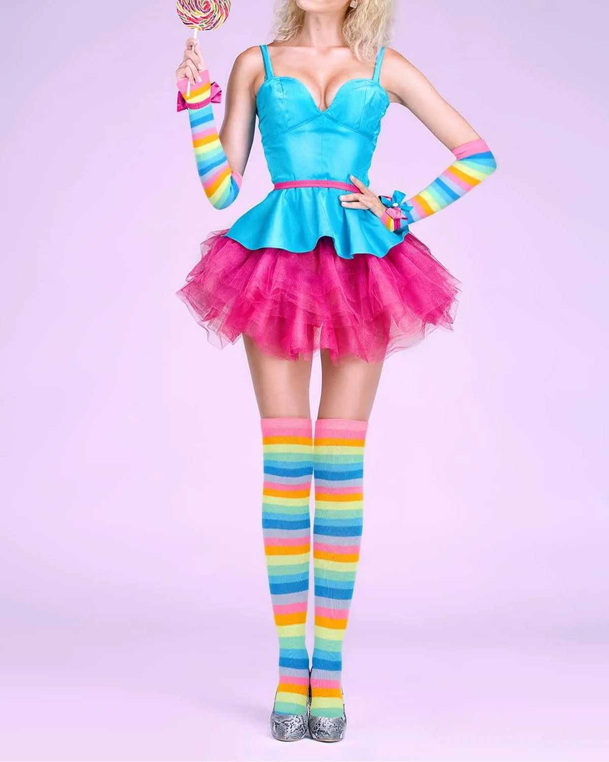 Комплект шкарпеток до колін в райдужну смужку, фото №4