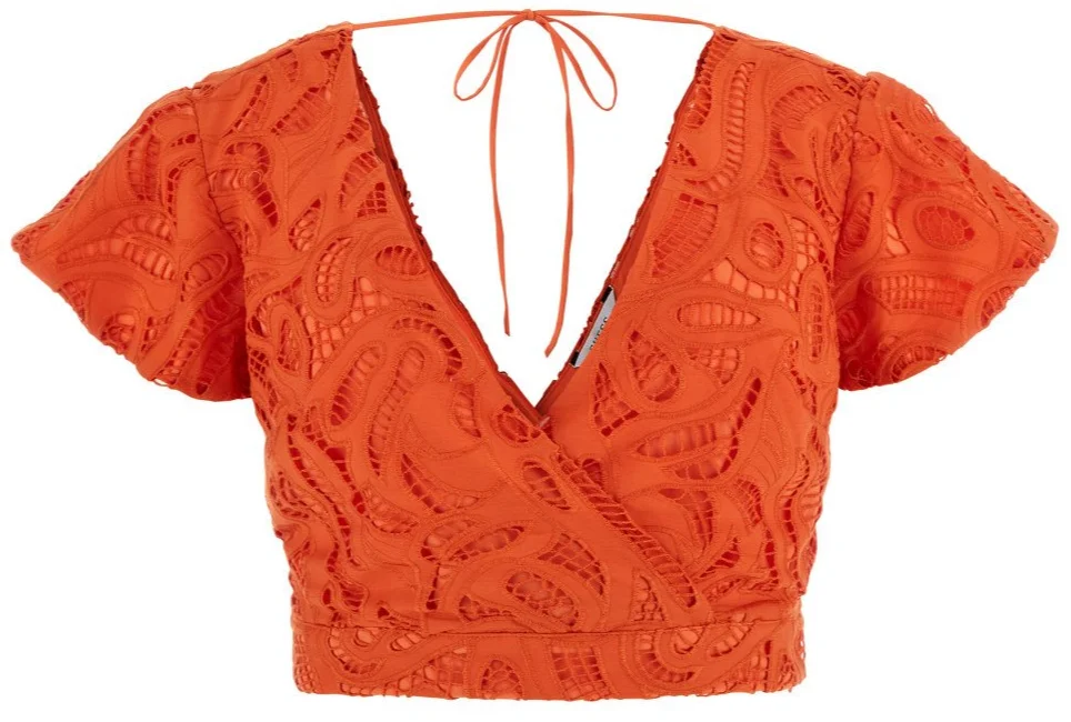 Жіночий мереживний кроп-топ GUESS JEANS / Помаранчевий / Розмір S, фото №1